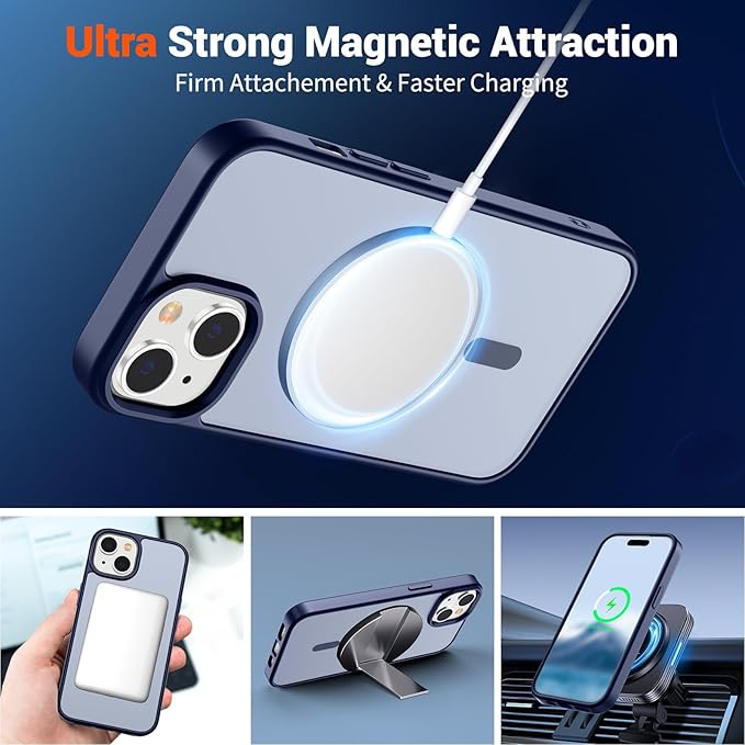 SUPFINE Magnetic for iPhone 15 Case (Compatible with MagSafe) (Military Grade Drop Protection) Slim Translucent Matte Shockproof with Anti-Fingerprint Phone Case, Navy Blue