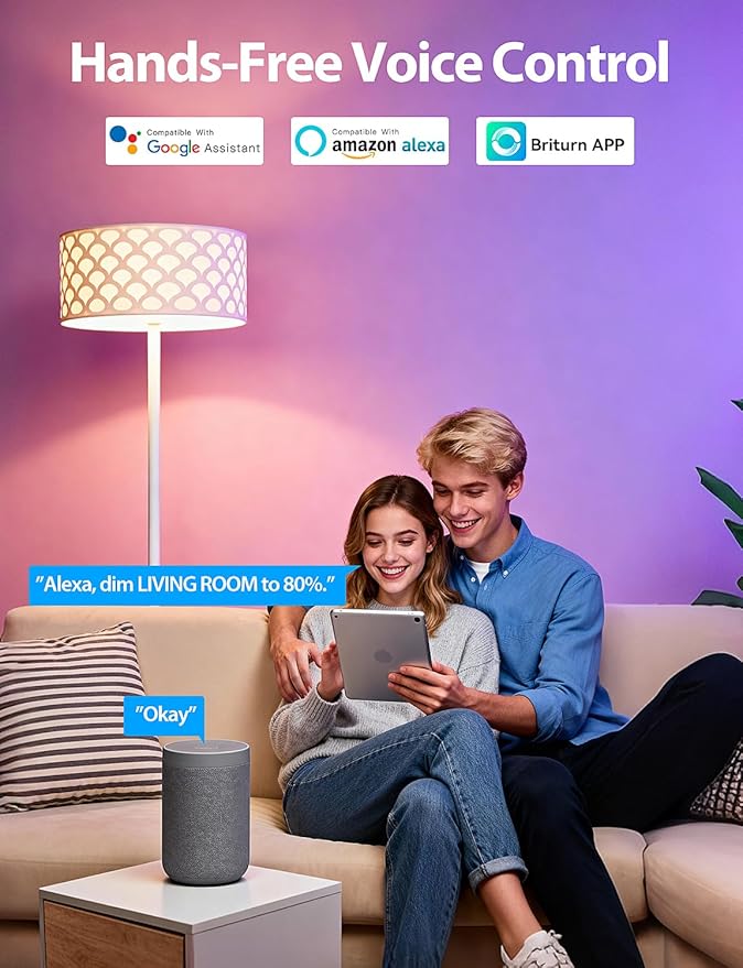 Smart A19 LED Light Bulb, Color Changing Light Bulbs, Compatible with Alexa & Google Assistant, Dimmable RGBTW, 2.4GHz Wi-Fi Bluetooth Bulbs, 9W (60W Equivalent), No Hub Required, 8 Packs