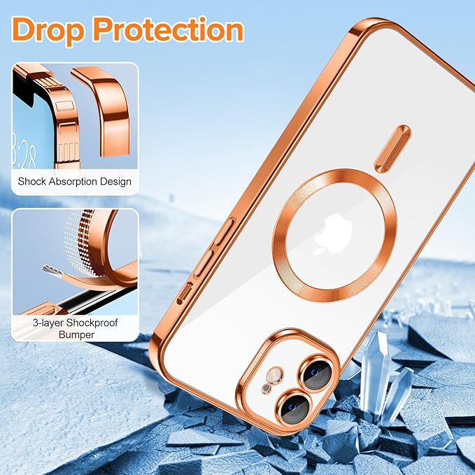 Hython Magnetic Clear for iPhone 11 Case with Camera Lens Protector [Compatible with MagSafe] Luxury Plating Edge Slim Soft TPU Cover Protective Phone Case for iPhone 11 6.1", Orange