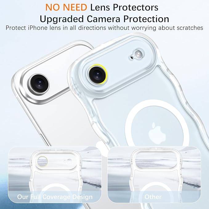 BENTOBEN Magnetic for iPhone Air Case 2025, Cute Wavy [Full Camera Protection] [Compatible with MagSafe] Matte Anti-Slip Bumper Women Girls Boys Protective Cover for iPhone 17 Air 6.5", Clear White