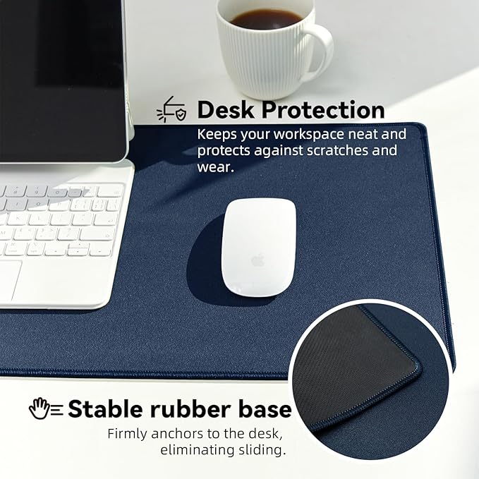 Reniteco Waterproof Large Gaming Mouse Pad with Durable Stitched Edges, Non-Slip Rubber Base, Grainy Jacquard Mouse Mat Desk Pad for Home Office Gaming, 35.4''x15.7''x0.12'', Matte Navy Blue