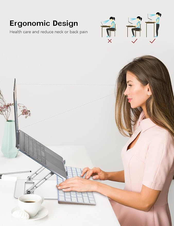 Aoviho Adjustable Laptop Stand for Desk,Portable Laptop Stand Holder and Riser,Foldable Aluminum Notebook Computer Stands for MacBook Air Pro HP Lenovo Dell Samsung, 10-15.6 inch (Sky Blue-Silver)