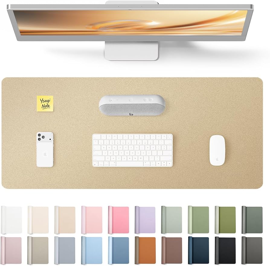 YSAGi Leather Desk Pad Protector, Office Desk Mat, Large Mouse Pad, Non-Slip PU Leather Desk Blotter, Laptop Desk Pad, Waterproof Desk Writing Pad for Office and Home (Gold, 23.6" x 13.8")