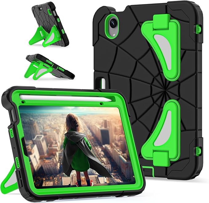 AKABEILA Compatible with Apple iPad mini 6 2021/iPad mini 7 2024 Tablet Case，Lightweight Shockproof Rugged Protective Cover with Kickstand for Kids Children Boys Babies Dark Green
