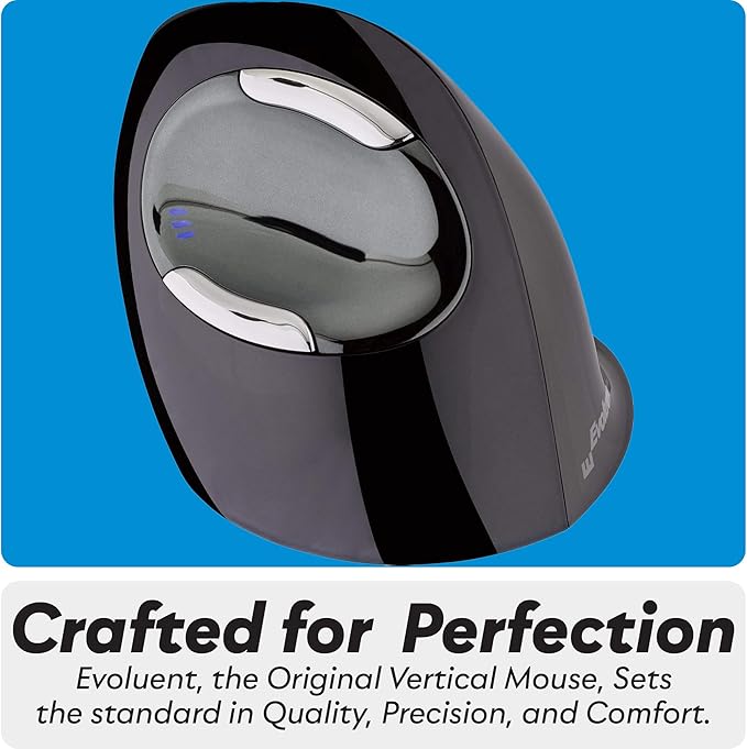 Evoluent – Inventor of The Vertical Mouse – VMDLW Ergonomic Vertical Mouse Right Hand Large USB Wireless, Sculpted for Comfort, Reduces Wrist Strain, 4 Speeds, 6 Customizable Buttons in Windows