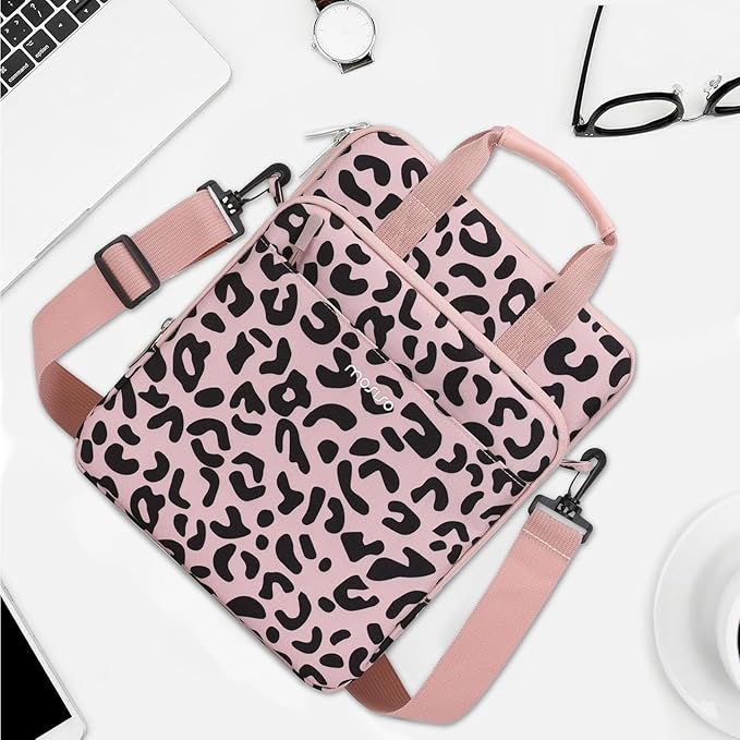 MOSISO 12.9 inch Tablet Sleeve Bag for iPad Pro 13 M4&iPad Air 13 M3 M2,iPad Pro 12.9 M2 M1 6/5th,Surface Laptop Go 12.4,Galaxy Tab S8+/S9+ 12.4, Leopard Grain Tablet Shoulder Bag with 3 Pockets, Pink