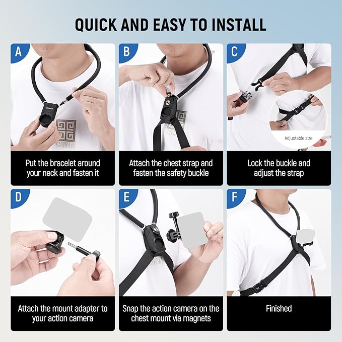 NEEWER Magnetic Neck Holder for Action Camera & Phone, Hands Free Neck Mount with Chest Strap Compatible with GoPro DJI Insta360 iPhone, Neck Phone Holder for POV Vlog Video Recording, GP26