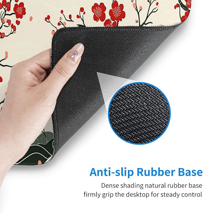 AQQA Japanese Desk Mat, Cherry Blossom Waves Large Gaming Mouse Pad, XL Anime Gaming Keyboard Mat Non-Slip Rubber Base Mousepad Desk Decor for Women Home Office, 31.5”x15.7”