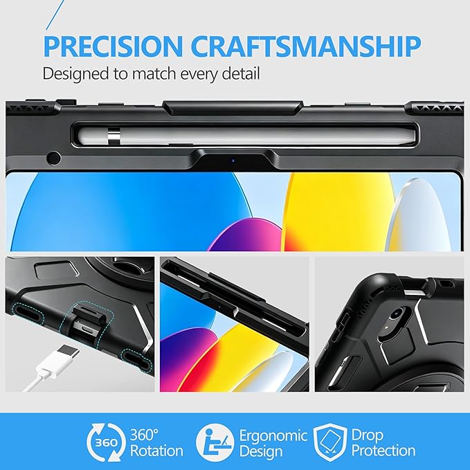 Case for iPad (A16) 11th/10th Generation Case: Protective Cover for iPad 11th Gen 11 Inch 2025 &10th Gen 10.9" 2022 with Screen Protector- Stand- Shoulder Strap- Handle- Pencil Holder