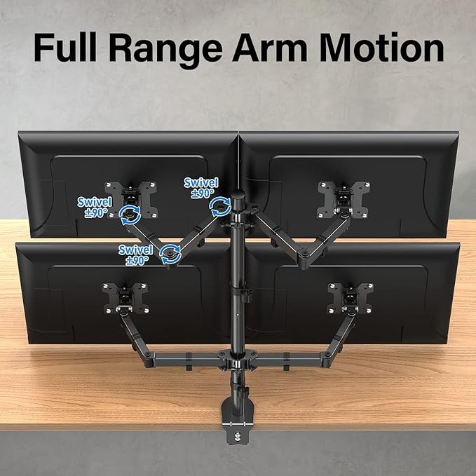 MOUNTUP Quad Monitor Stand, 4 Monitors Desk Mount for 17 to 32 inch Computer Screens, Fully Adjustable Stacked Mount with Tilt Swivel, 4 Heavy Duty Monitor Mount, Holds up to 17.6lbs per Arm, MU3007