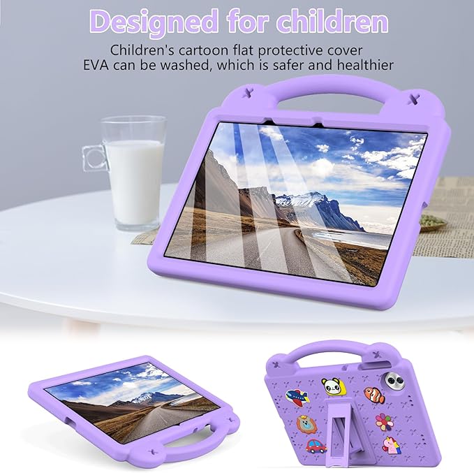 AKABEILA Compatible with Honor Pad 10 2025 12.1 inch Tablet Case, Kids Friendly Universal Lightweight Shockproof Protective Case with Shoulder Strap & Stand Handle Light Purple