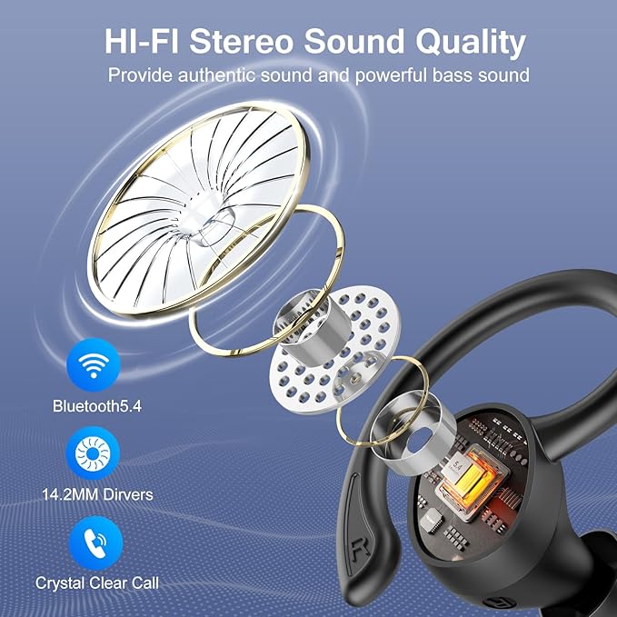 Wireless Earbuds, 2026 Bluetooth 5.4 Headphones HiFi Stereo, Bluetooth Earbuds with ENC Noise Cancelling Mic, IP7 Waterproof in Ear Earphones, 68H Dual LED Display Ear buds for Workout Sports