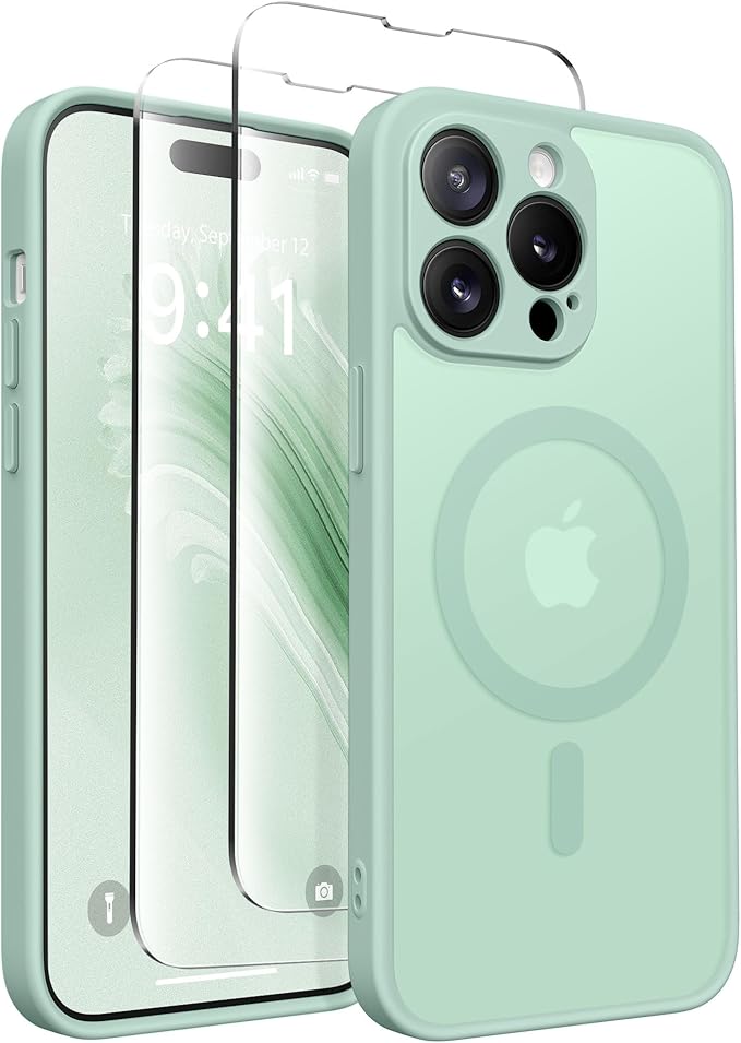 CAPRARO Magnetic for iPhone 14 Pro Case, [Compatible with MagSafe] [Full Camera Protection] Shockproof Protective Slim Translucent Matte Phone Case for iPhone 14 Pro 6.1'', Mint Green