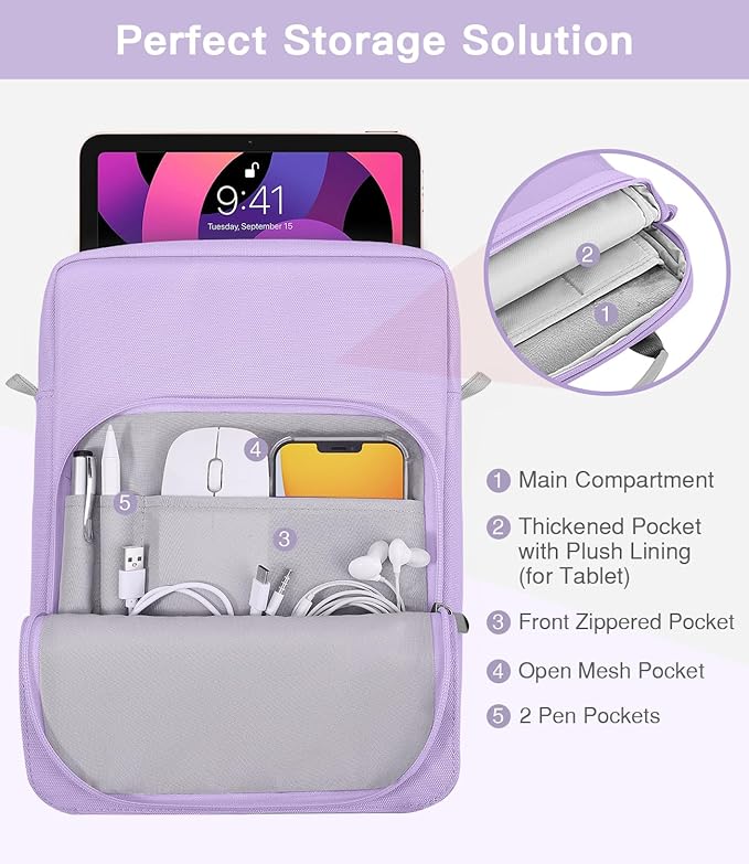 MoKo 9-11 Inch Tablet Sleeve Bag Handle Carrying Case with Shoulder Strap Fits iPad Pro/Air/A16 11 inch,iPad 10th 10.9,i-Pad 9/8/7th 10.2,iPadAir 5/4th 10.9,i-Pad 9.7,Tab S8/S9 11", Purple