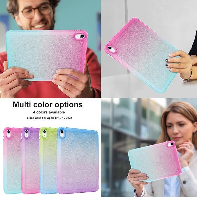 for iPad Pro 12.9 inch Case 6th/5th/4th/3rd Generation (2022/2021/2020/2018) Glitter Translucent Frosted Clear Soft TPU Back Gradient Bling Cover Silicone Protective Shell, Red & Blue
