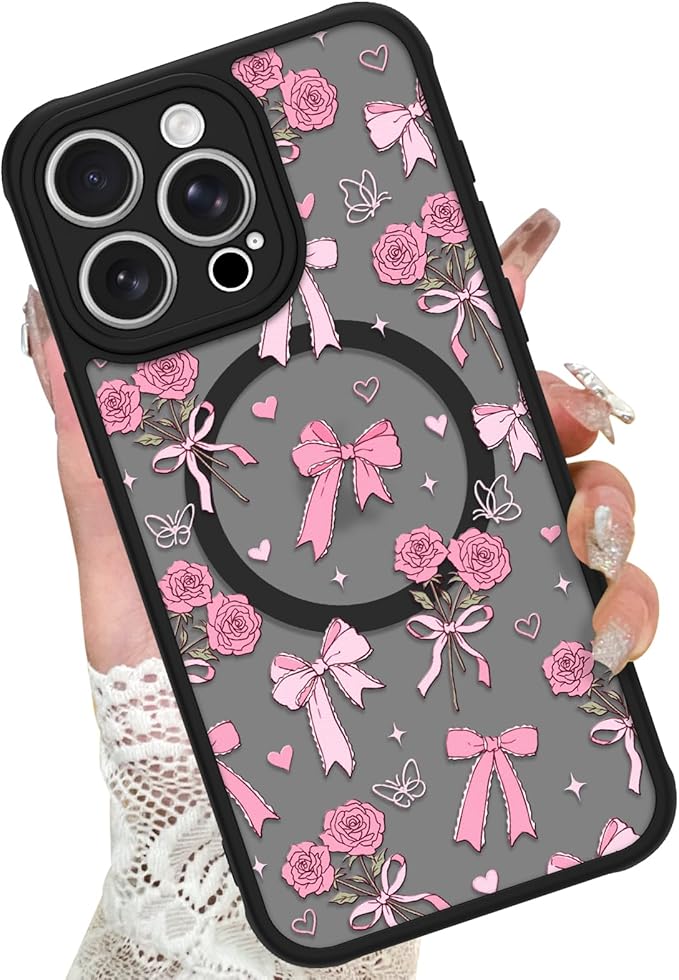 KANGHAR Case Compatible with iPhone 15 Pro Max Bows Bouquet Pattern [Compatible with Magsafe] Cute Flowers Florals Protective Magnetic Case for Girls Women Men