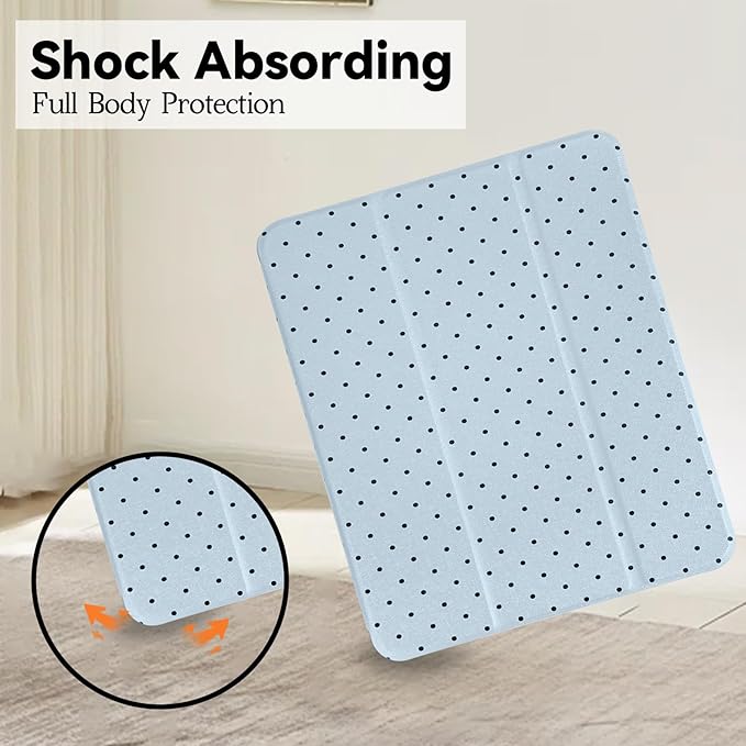 Lovmooful Compatible for iPad Pro 11-Inch,2022/2021/2020/2018 Model(4th/3rd/2nd/1st Generation) Case with Pencil Holder Cute Polka Dot with Aesthetic Design Soft TPU Trifold Stand Protective-Blue