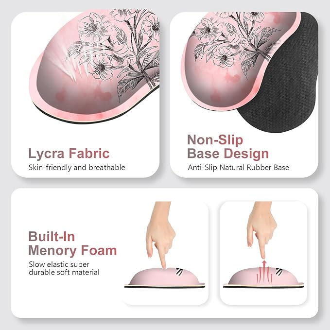 Large Gaming Mouse Pad Pink Floral, Ergonomics Keyboard Desk Mat with Wrist Rest, Cute Extended Game Mousepad, Non-Slip Desk Matt Easy Typing I Inspirational with Positive Quotes Ctrl Alt Del