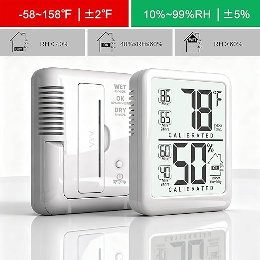 Antonki 2-Pack Room Thermometer, Digital Small Hygrometer Indoor Thermometer Humidity Gauge, Temperature Humidity Meter with Max/Min Record Monitor Sensor for Home, Plants - Battery Included