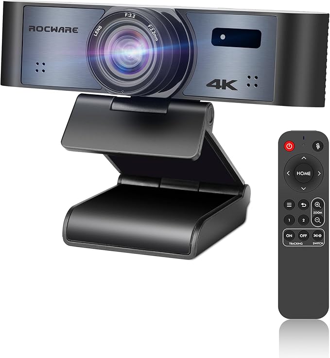 4K Webcam with Remote, RC16 Computer Camera with Microphone,1080p 60fps FHD,AI Tracking,Privacy Cover, WDR,110°FOV,8X Digital Zoom,Streaming Camera for PC/Meeting/Teaching/Zoom