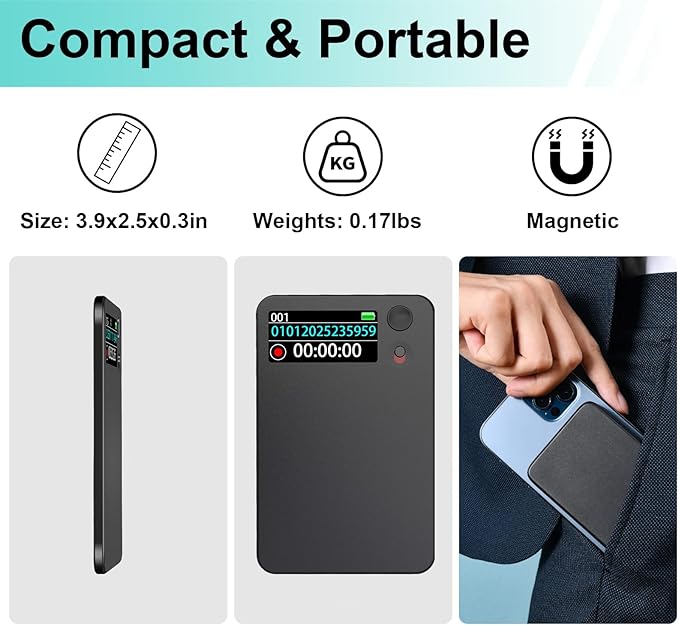 AI Voice Recorder, Transcribe & Summarize by ChatGPT, Digital Recorder Device with Playback for Lectures, Meetings, Calls, Support 107 Languages, 64GB Memory, APP Control