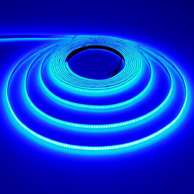 TOPAI 12V Thin 5mm Blue COB LED Strip Light Narrow 16.4ft Bright Uniform Dotless 400LEDs/M Adhesive Flexible Cuttable LED Tape for DIY, Bedroom, Under Cabinet Lighting
