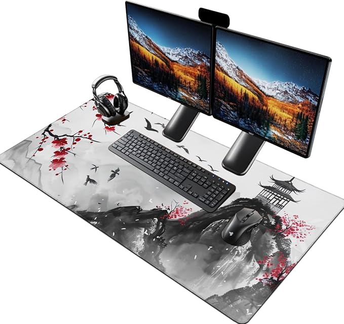 3XL Extended Gaming Mouse Pad -Watercolor Cherry Blossom 24x48 Inch Mouse Mats Desk Pad,Large Desk Mat,Extended Keyboard Mousepad with Non-Slip Base and Stitched Edge for Home Office