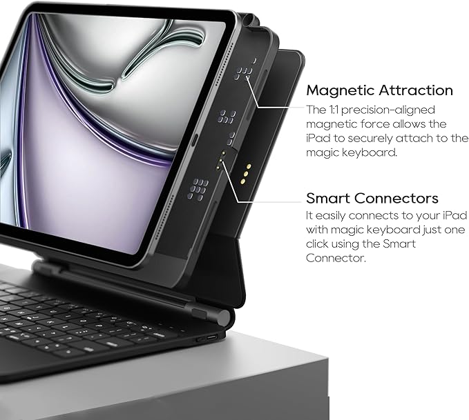 edaiser Magnetic Case Compatible with Apple Magic Keyboard & Magnetic Stand & Slim Lightweight & Round Protective Cover with Pencil Holder for iPad Pro 11 inch M5 2025 and M4 2024