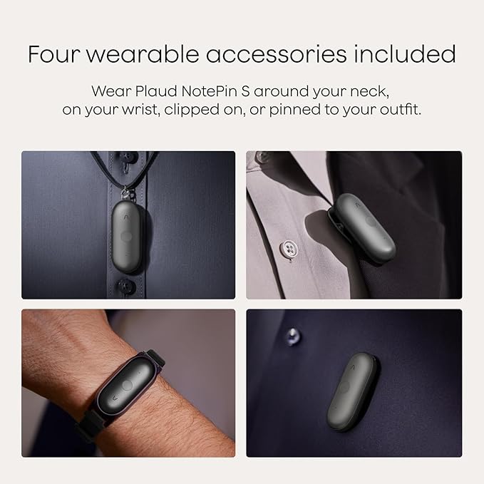 Plaud NotePin S AI Voice Recorder, Wearable AI Notetaker, AI Transcribe & Summarize, Support 112 Languages, 64GB Audio Recorder for Meetings Interviews, Professionals, Teams, with 4 Accessories