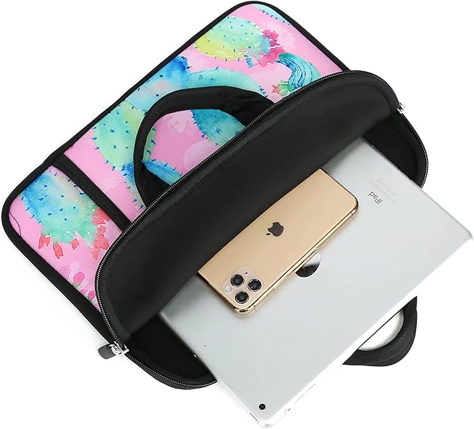 11 11.6 12 12.1 12.5 inches Laptop Sleeve Chromebook Case Ultrabook Case Notebook Sleeve PC Messenger Bag Tablet Case Neoprene Handle Sleeve for Men Women, Two Pockets(Colorful Cactus)