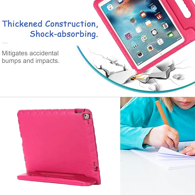 Kids Case for iPad Pro 12.9-inch (1st/2nd Gen) A1584 A1652 A1670 A1671, Techcircle Convertible Handle Stand Lightweight EVA Foam Bumper Protective Rugged Child Proof Cover with Stylus Pen Slot, Rose