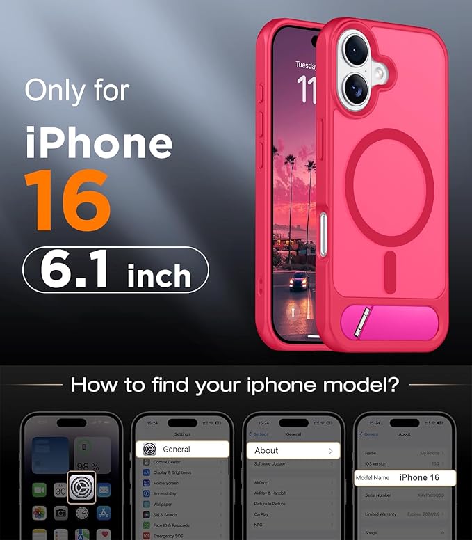 Magnetic Compatible with iPhone 16 Case, [Built-in Invisible Kickstand][Compatible with MagSafe][Military Grade Shockproof] Slim Translucent Matte Phone Case for iPhone 16 6.1"
