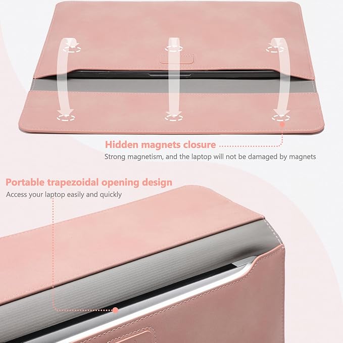 HYZUO 15-16 Inch Laptop Case Bag Sleeve with Stand Feature for MacBook Pro 16 M5/M4/M3/M2/M1 Pro/Max 2026-2019, XPS 15, MacBook Pro 15 2015-2012, Samsung Galaxy Book Flex 15, Pink