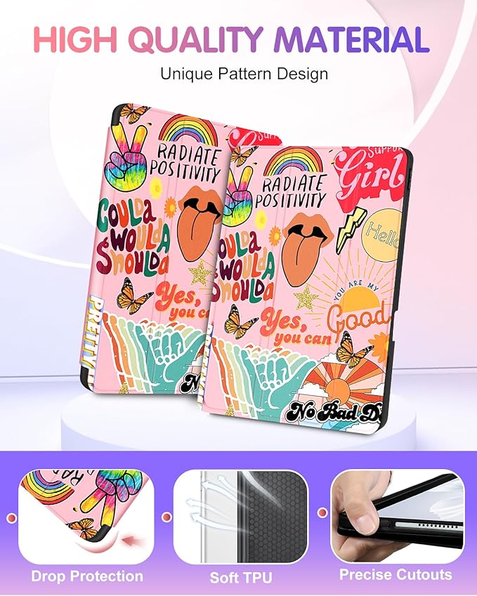 Uppuppy for iPad Air 11 inch Case, Air 5th/4th Generation 10.9, Pro 11'' (4th/3rd/2nd/1st Gen) Case Girls Cute Women Pencil Holder Quote Design Girly Folio Cover for iPad Air 11 2024/2025 (M2/M3)