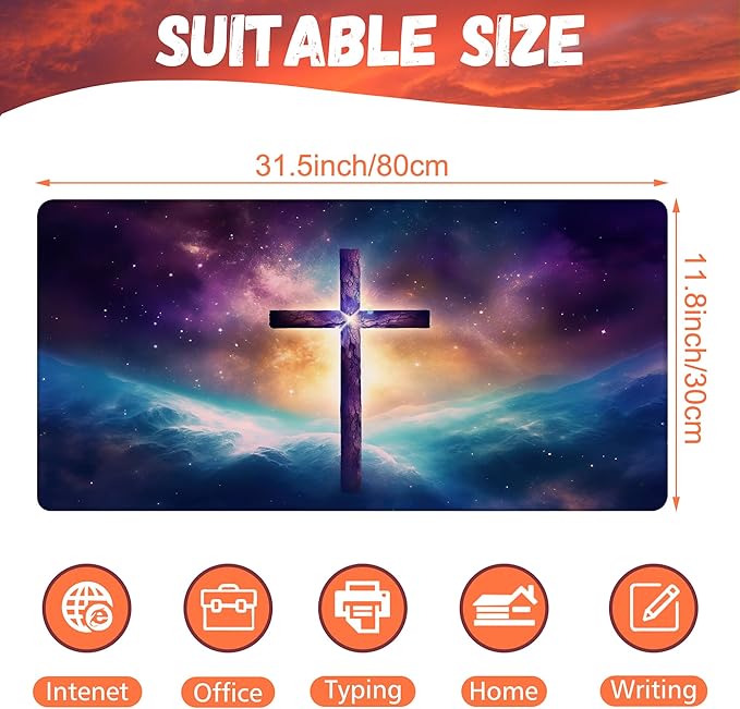 Large Gaming Mouse Pad, Jesus Cross Abstract Galaxy Cosmic Desk Pad, 31.5"x15.7" Extended Big Computer Keyboard Mouse Pad with Non-Slip Base and Stitched Edge
