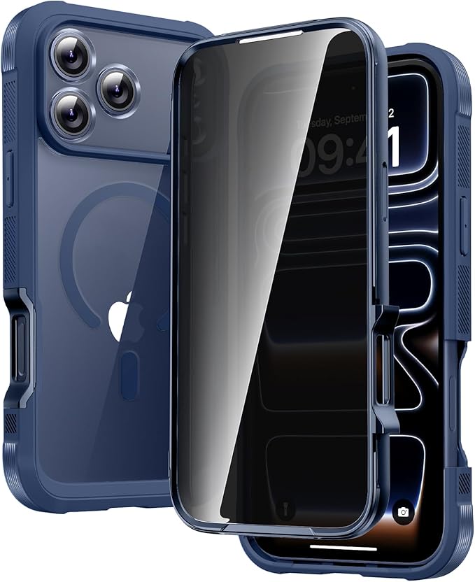 Diaclara Magnetic Designed for iPhone 17 Pro Max Case Full Body Bumper,[Compatible with MagSafe] Military Drop Proof Cover with Built-in Privacy Screen Protector,Deep Blue