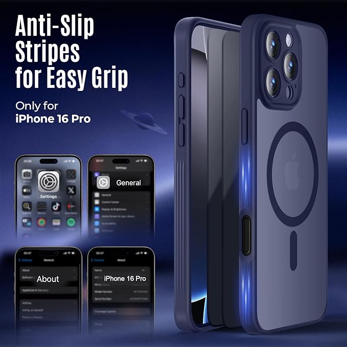 Symcele Designed for iPhone 16 Pro Case, Compatible with MagSafe, with Privacy Screen Protectors X2, [Camera Protection] [15FT Military Drop Protection] Shockproof Phone Case, 2024, Deep Blue