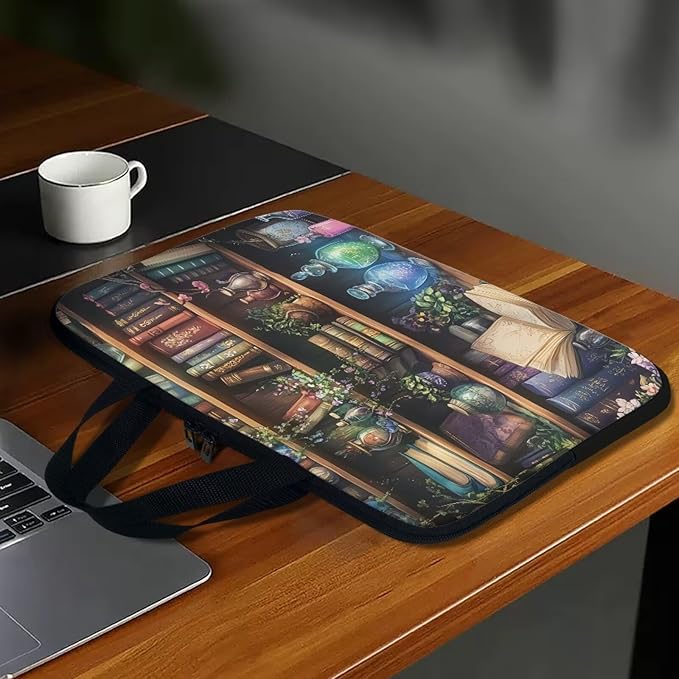 Vintage Bookshelf Laptop Case Sleeve for Women Laptop Bag Computer Carrying Case Book Lover 17 Inch Computer Protective Notebook Case Cover