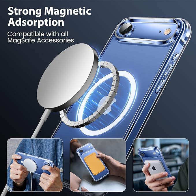 Mkeke Magnetic Designed for iPhone Air Case Clear, [Compatible with MagSafe] [Not Yellowing] [Military-Grade Drop Protection] Protective Case for iPhone 17 Air Case with Shockproof Bumper 2025