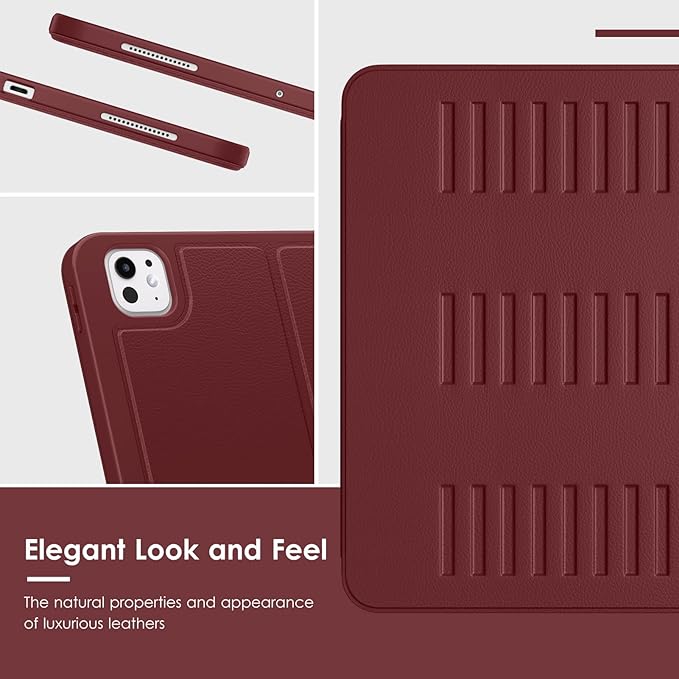VIKESI Case for iPad iPad Pro 13-inch M5 or M4 Released in 2025 or 2024,Multiple Angles Magnetic Stand Cover,Shockproof Soft Back,Pencil Holder,and Auto Sleep/Wake,Wine