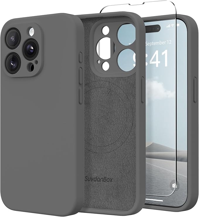 Magnetic for iPhone 13 Pro Case, Compatible with MagSafe, [Full Camera Protection][Screen Protector] Silicone Shockproof Protective Phone Case for iPhone 13 Pro 6.1", Dark Gray