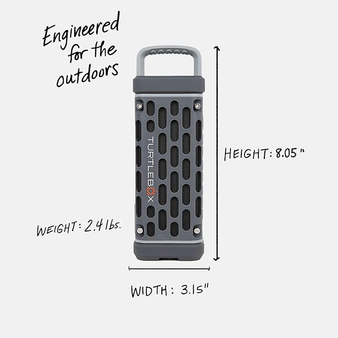 Turtlebox Ranger: Loud! Outdoor Portable Bluetooth 5.4 Speaker | Rugged, Waterproof, Ultra-Portable | Plays to 105db, Deep Bass, Shockproof, Unlimited Pairing for Full Stereo Experience, Gray
