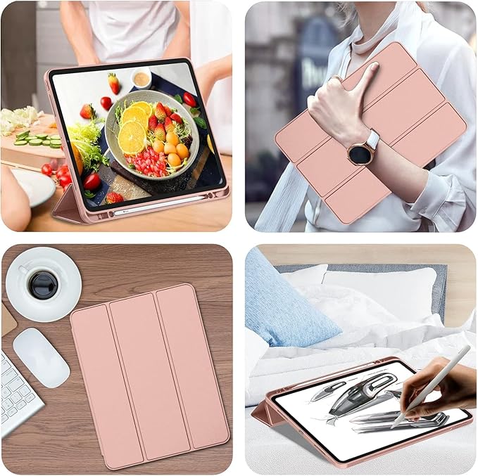 iMieet iPad Pro 13 Inch Case (M5/M4) 2025/2024 with Pencil Holder, Trifold Stand Smart Case with Soft TPU Back, Auto Wake/Sleep (Rose Gold)
