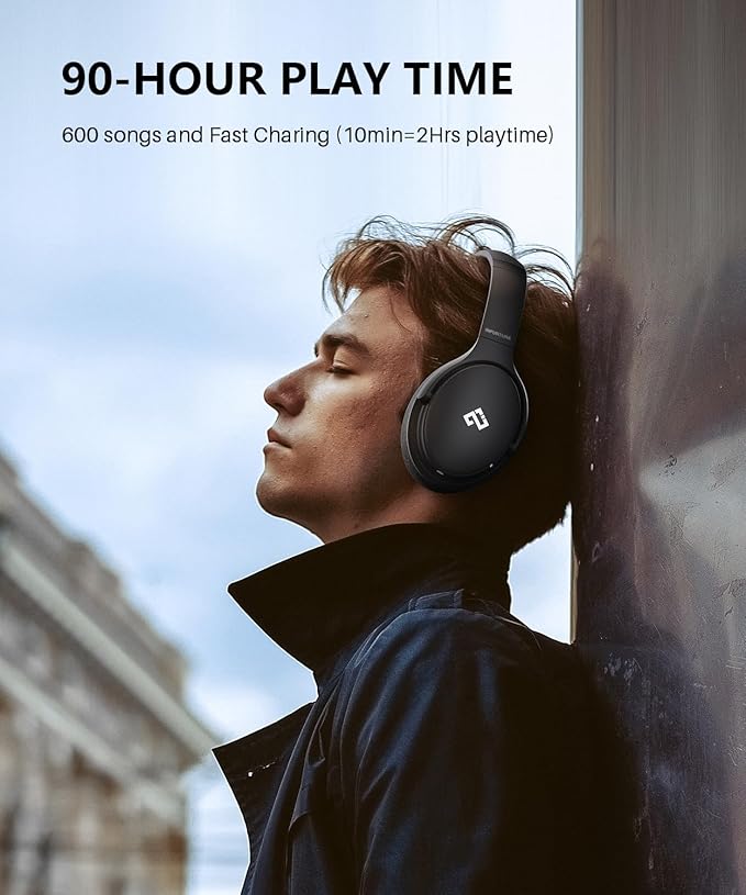 INFURTURE Over Ear Headphones Active Noise Cancelling Headphones, H1 Wireless Bluetooth Headset, Deep Bass Headset, Low Latency, 90H Playtime, Foldable Headphone for Sport Running Cool Gadgets Gift