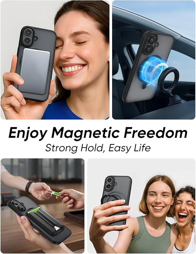 MAGIC JOHN 360° Rotatable Magnetic Invisible Stand for iPhone 16 Case [Camera Control Button] [Compatible with MagSafe] 16FT Shockof for iPhone 16 Case with Kickstand, Black