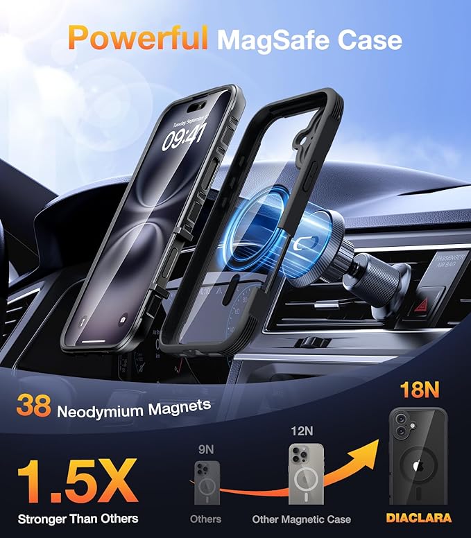 Diaclara Magnetic Designed for iPhone 16 Case, Full Body Rugged Case with Built-in Privacy Touch Sensitive Anti-Scratch Screen Protector, Upgraded [Full Camera Protection] (Ultramarine)