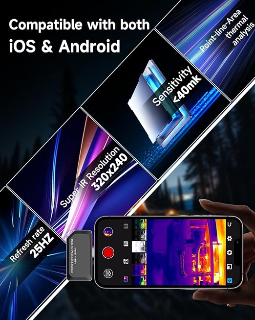 REVASRI Thermal Camera for Type-C iPhone & Android Device, 320x240 Super Resolution, 15x Digital Zoom, 25Hz Thermal Imaging Camera for Water Leak Detection,HVAC Electrical Plumbing, Home Inspection