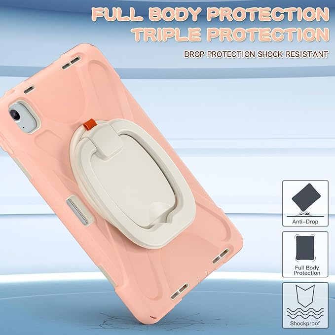TSQQST Case for iPad Air 11 Inch M4 2026/M3 2025/M2 2024, Cover for iPad Air 5th 4th Generation 10.9"/Pro 11 4th/3rd/2nd/1st Heavy Duty Shockproof Case w/Screen Protector+Handle Grip+Strap, Gold