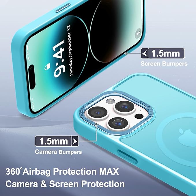 Newfuture Designed for iPhone 14 Pro Max Case with Magnetic [13 FT Military Drop Protection] [Compatible with Magsafe] Slim Translucent Matte Shockproof with Anti-Fingerprint Phone Case, Lake Blue