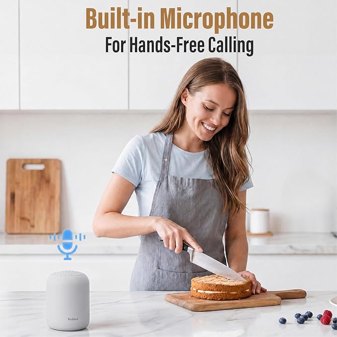 Bobtot Portable Bluetooth Speakers Wireless, Waterproof Shower Speaker with 24H Playtime, Loud Stereo Sound, TWS, Hands-Free Calling, Small Size with Carry Lanyard, LightGrey